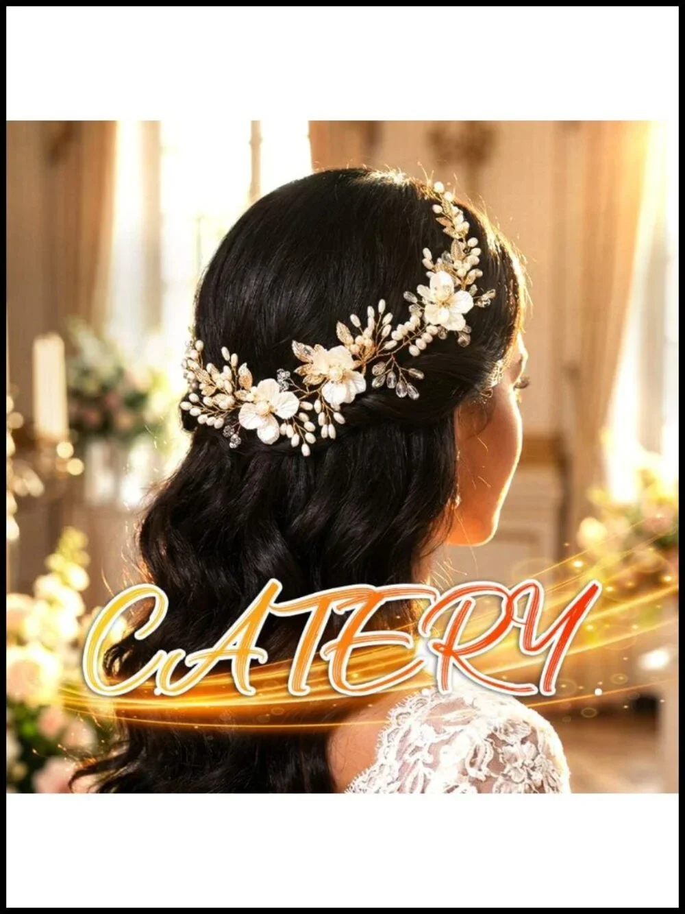 Bridal Gold Flower Headpiece Hair Vine with Pearls for Wedding